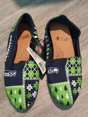 Seattle Seahawks Women's Slip-On Flats in Navy and Lime